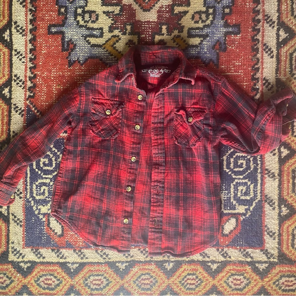 Arizona Jean Company Red Plaid Kids Button Down Shirt